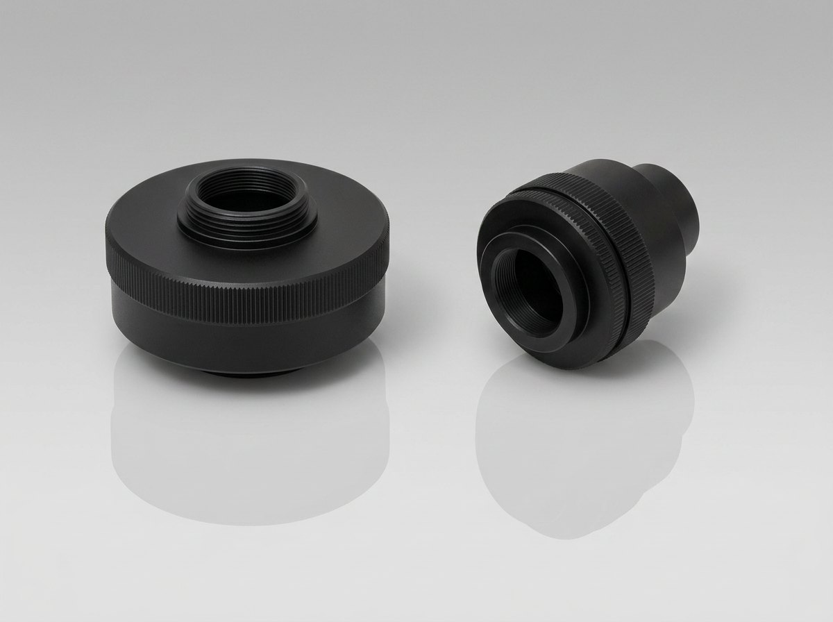 Set of machined C-mount optical adapters and extension rings